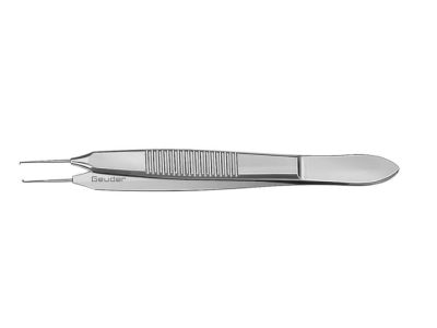 Bonn iris forceps, 4'', delicate, straight shafts, 0.12mm 1x2 teeth, 4.5mm tying platform, flat handle