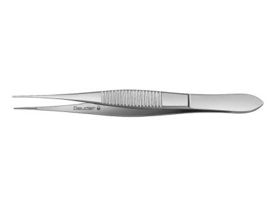 Bangerter tying forceps, 4'', straight shafts, v-shape grooved jaws, 9.5mm long platforms, flat handle