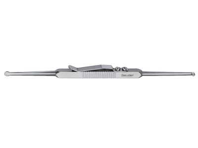 Laqua scleral depressor, 5 1/2'', double-ended, 1.8mm x 3.0mm teardrop shaped tip, 2.0mm diameter scleral marker, square handle