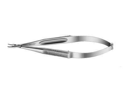 Barraquer needle holder, 5 1/8'', standard, curved, 8.0mm grooved jaws, round handle, without lock