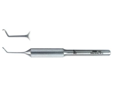 Ramelet phlebectomy hook, 4'',size #2, fine sharp hook, left handed, round handle