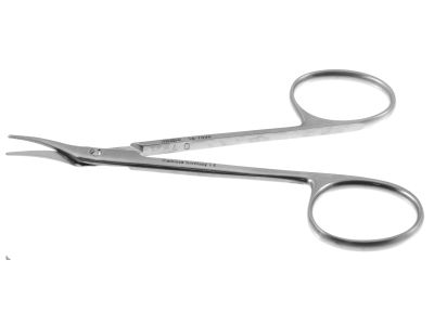 McGuire corneal scissors, 4 1/8'',angled curved left 20.0mm blades, blunt tips, ring handle