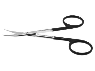 Stevens tenotomy scissors, 4 1/2'',curved Superior-Cut blades, micro serrated lower blade, sharp tips, black ring handle