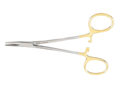 Webster needle holder, 5'',left-handed, delicate, straight, smooth TC jaws, gold ring handle