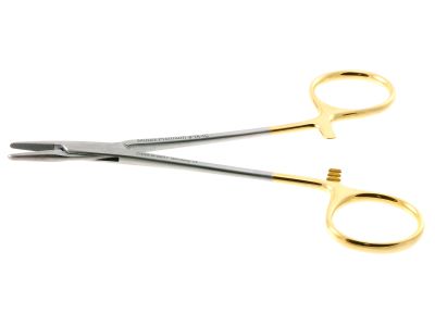 Webster needle holder, 5'',extra delicate, straight, serrated TC jaws, gold ring handle