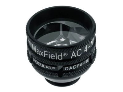 Ocular® Maxfield® AC four mirror gonio diagnostic lens, 15.0mm flange, 90º+ static gonio FOV, 0.61x image mag., 15.0mm contact diameter, 24.5mm lens height, 24.5mm ring diameter, for high-resolution viewing the anterior chamber an