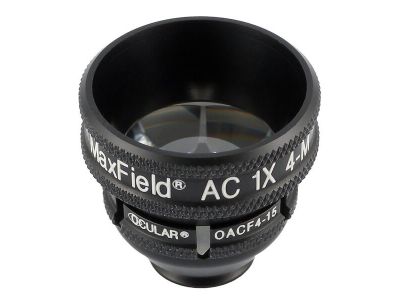 Ocular® Maxfield® AC four mirror gonio diagnostic lens, 15.0mm flange, 90º+ static gonio FOV, 1.0x image mag., 15.0mm contact diameter, 30.0mm lens height, 31.5mm ring diameter, for high-resolution viewing the anterior chamber ang