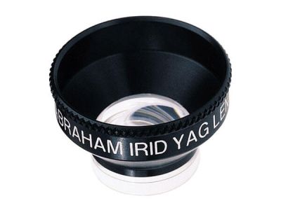 Ocular® Abraham 66D iridectomy magnifying YAG laser lens, 1.50x image mag., 0.67x laser spot mag., 15.0mm contact diameter, 16.5mm lens height