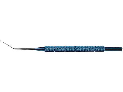 Bonn iris hook, 4 3/4'',angled, 0.2mm hook, round handle, titanium