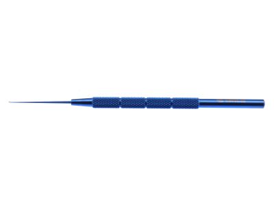 Sinskey iris and IOL hook, 4 3/4'', straight shaft, angled, 0.2mm diameter tip, round titanium handle
