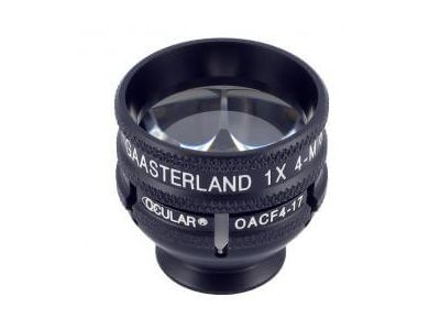 Ocular® Gaasterland four mirror gonio diagnostic lens, Laserlight® anti-reflective coating, with flange, 90º+ static Gonio FOV, 1.0x gonio mag., 17.0mm contact diameter, 25.5mm lens height, 24.5mm ring diameter