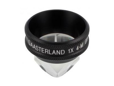 Ocular® Gaasterland four mirror gonio diagnostic lens, Laserlight® anti-reflective coating, 90º+ static Gonio FOV, 1.0x gonio mag., 8.5mm contact diameter, 28.0mm lens height, 31.5mm ring diameter