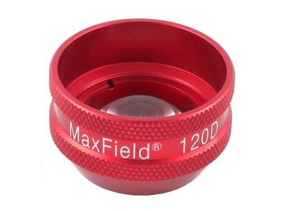 Ocular® Maxfield® 120D indirect diagnostic/laser lens, aspheric glass, Laserlight® HD anti-reflective coating, red ring, 120º static FOV, 173º dynamic FOV, 0.50x image mag., 2.00x laser spot mag., 4.0mm working distance, 21.0mm cl