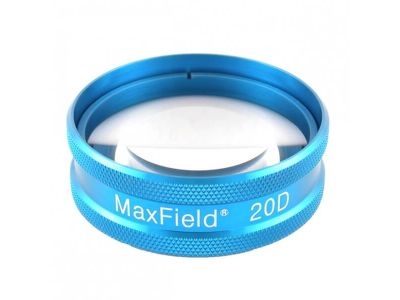 Ocular® Maxfield® 20D indirect diagnostic/laser lens, aspheric glass, Laserlight® HD anti-reflective coating, blue ring, 50º static FOV, 2.97x image mag., 0.34x laser spot mag., 47.0mm working distance, 48.0mm clear aperture, 56g 