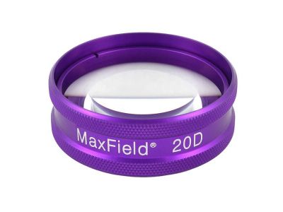 Ocular® Maxfield® 20D indirect diagnostic/laser lens, aspheric glass, Laserlight® HD anti-reflective coating, purple ring, 50º static FOV, 2.97x image mag., 0.34x laser spot mag., 47.0mm working distance, 48.0mm clear aperture, 56