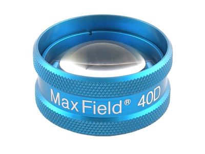 Ocular® Maxfield® 40D indirect diagnostic/laser lens, aspheric glass, Laserlight® HD anti-reflective coating, blue ring, 82º static FOV, 1.49x image mag., 0.67x laser spot mag., 14.0mm working distance, 34.0mm clear apeture, 32g l