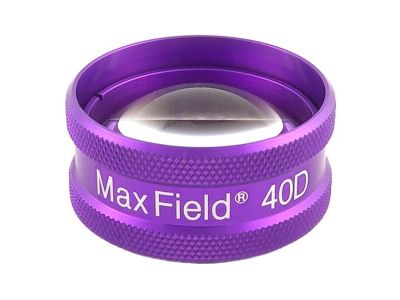 Ocular® Maxfield® 40D indirect diagnostic/laser lens, aspheric glass, Laserlight® HD anti-reflective coating, purple ring, 82º static FOV, 1.49x image mag., 0.67x laser spot mag., 14.0mm working distance, 34.0mm clear apeture, 32g