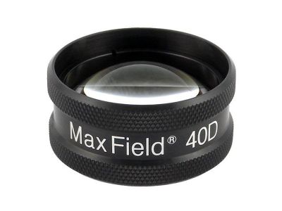 Ocular® Maxfield® 40D indirect diagnostic/laser lens, aspheric glass, Laserlight® HD anti-reflective coating, black ring, 82º static FOV, 1.49x image mag., 0.67x laser spot mag., 14.0mm working distance, 34.0mm clear apeture, 32g lens weight