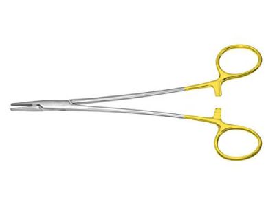 Microsurgical needle holder, 7'',straight, smooth TC jaws, gold ring handle