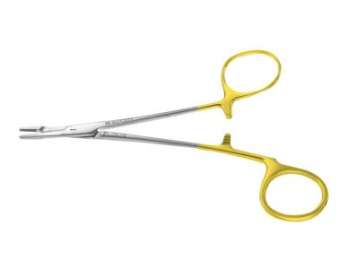 Parkhouse needle holder/suture scissors, 5 1/2'',straight, serrated TC jaws, offset gold ring handle