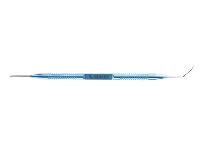 Tan DMEK marginal dissector, 5 1/8'', double-ended, straight and angled shafts, round titanium handle