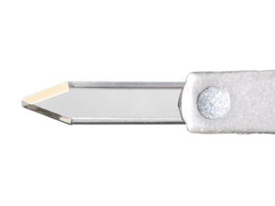 Mastel BUCK paracentesis diamond knife, angled, 1.00mm wide blade, 0.20mm truncated tip, sharp sides, president fixed handle