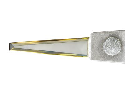Mastel Price Fine Triamond paracentesis diamond knife, angled, 0.50mm/1.20mm wide blade, flat tip, sharp sides, president fixed handle