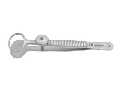 Desmarres chalazion forceps, 20.0mm solid lower plate, locking thumb screw, packaged individually, sterile, disposable, box of 10