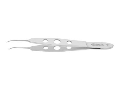 Jaffe tying forceps, curved, 0.3mm smooth jaws, flat 3-hole handle, packaged individually, sterile, disposable, box of 10
