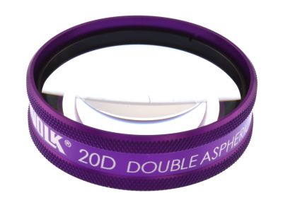 Volk® 20D BIO lens, purple ring, 46°/60° FOV, 3.13x image mag., 0.32x laser spot, 50.0mm working distance, ideal for imaging of the macular and optic disc