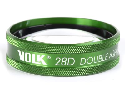Volk® 28D BIO lens, green ring, 53°/69° FOV, 2.27x image mag., 0.44x laser spot, 33.0mm working distance, ideal for fundus scanning
