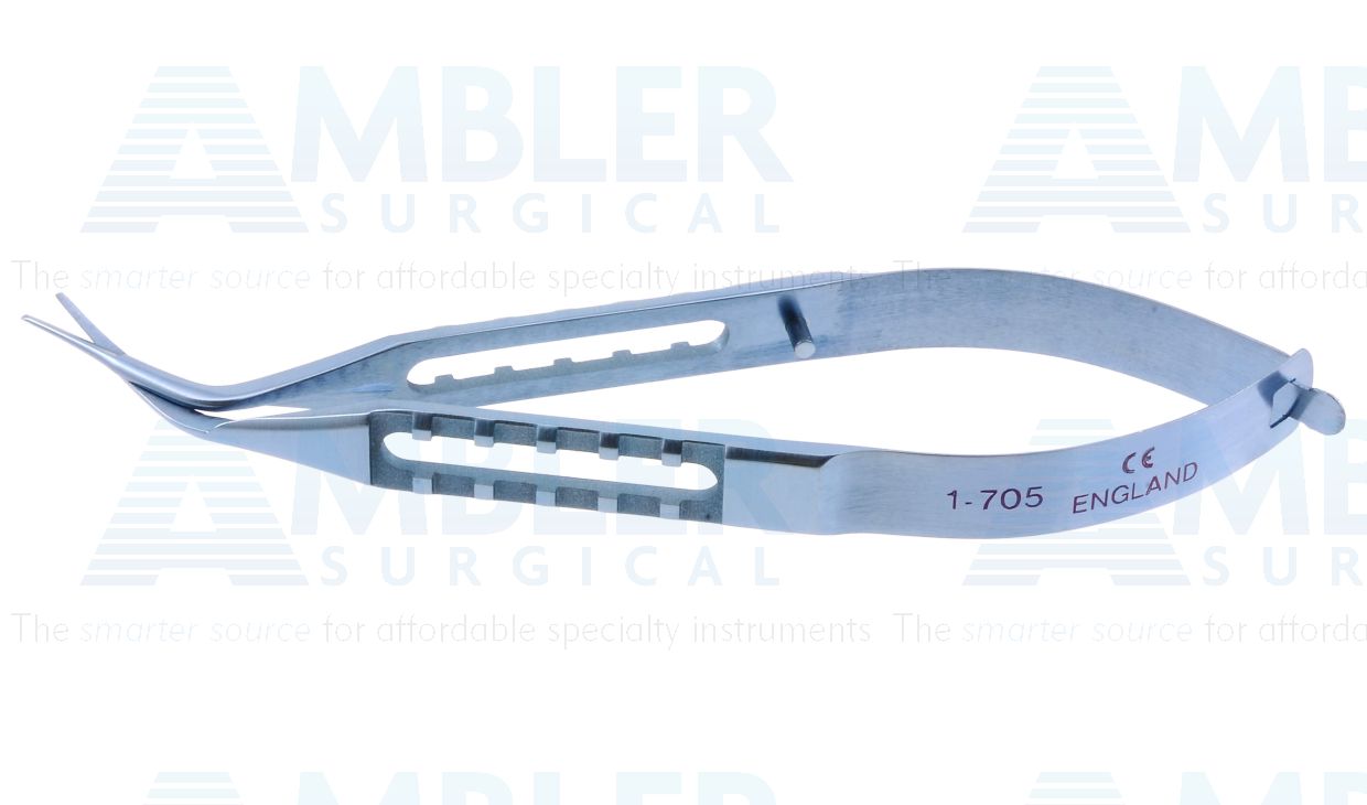 D&K Osher IOL cutter, 3 3/4'',angled shanks, straight micro-serrated 8.0mm blades, blunt tips, flat handle, titanium