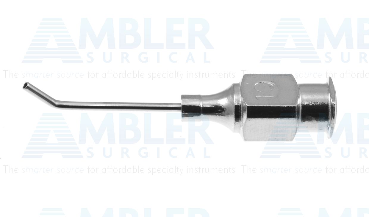 Air injection cannula, 19 gauge, angled 45º, 5.0mm from bend to tip, 19.0mm overall length excluding hub