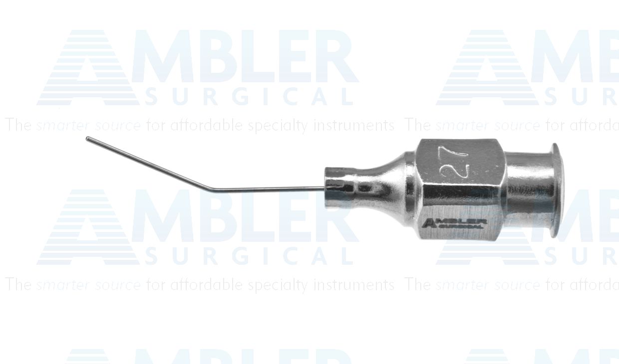 Air injection cannula, 27 gauge, angled 45º, 10.0mm from bend to tip, 19.0mm overall length excluding hub