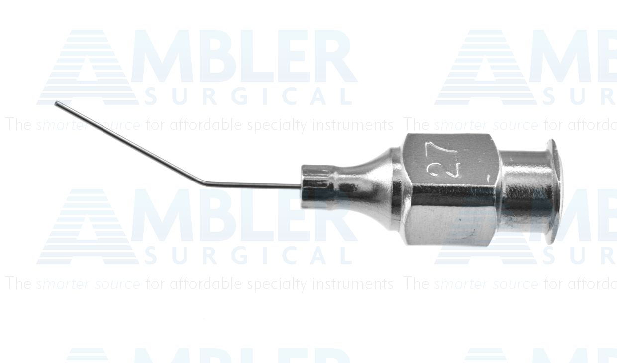 Air injection cannula, 27 gauge, angled 45º, 12.0mm from bend to tip, 19.0mm overall length excluding hub