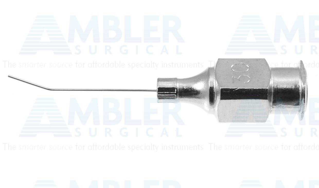 Air injection cannula, 30 gauge, angled 45º, 5.0mm from bend to tip, 19.0mm overall length excluding hub