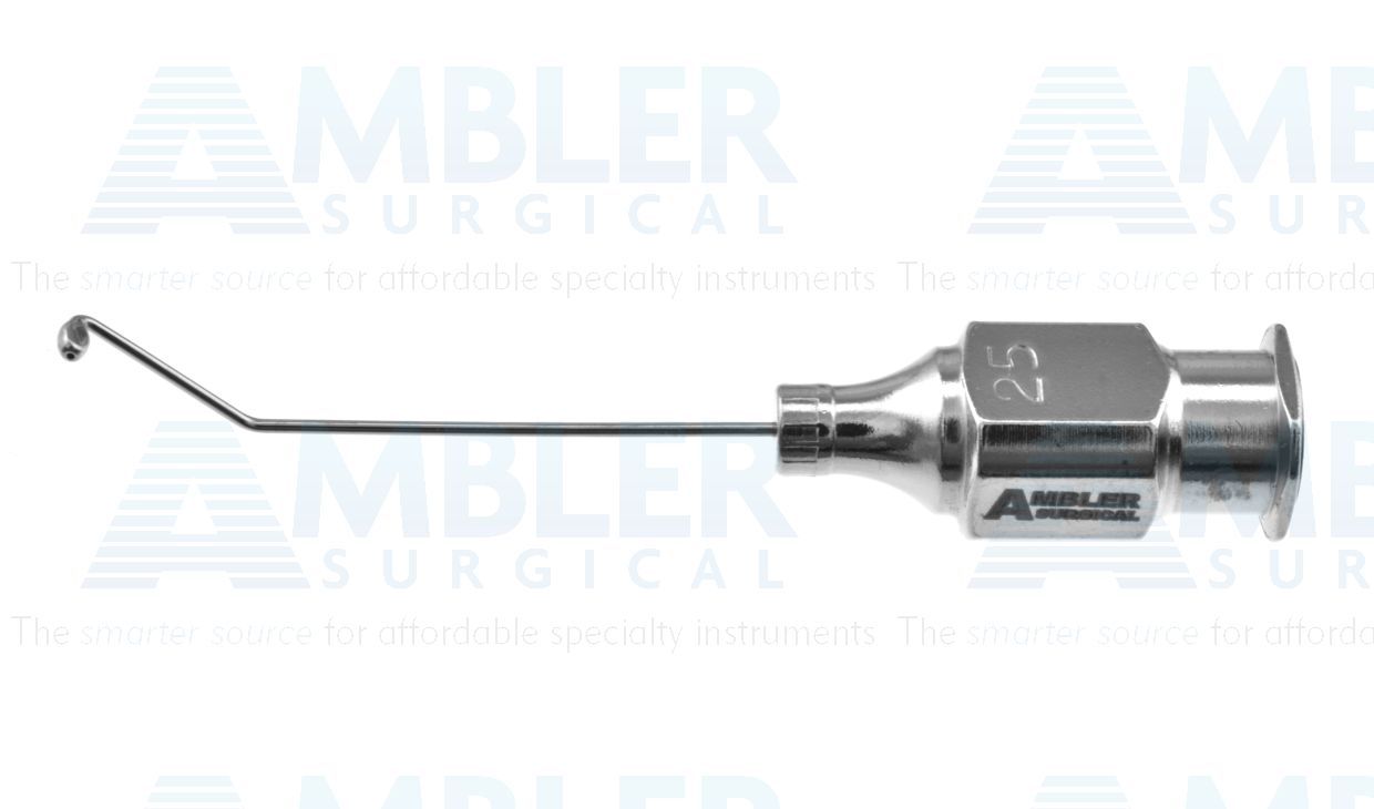 Welsh cortex extractor cannula, 25 gauge, 35º angled, 8.0mm from bend to tip, 90º angled left flat olive tip, 25.0mm overall length excluding hub