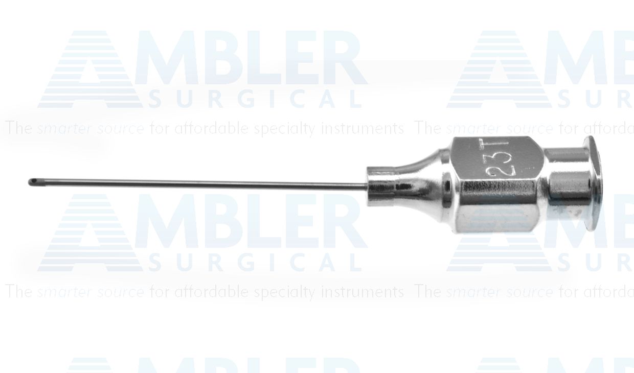 Anis cortex aspirating cannula, 23 gauge thin-wall, straight, 0.4mm side port opening, sandblasted tip, 26.0mm overall length excluding hub