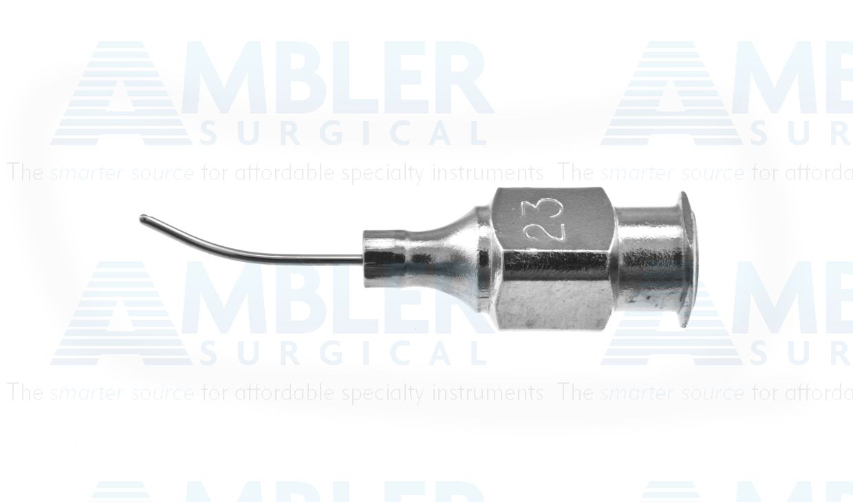 Lewicky cortex extractor cannula, 23 gauge, curved, 0.3mm aspiration port set at 45º right, 13.0mm overall length excluding hub