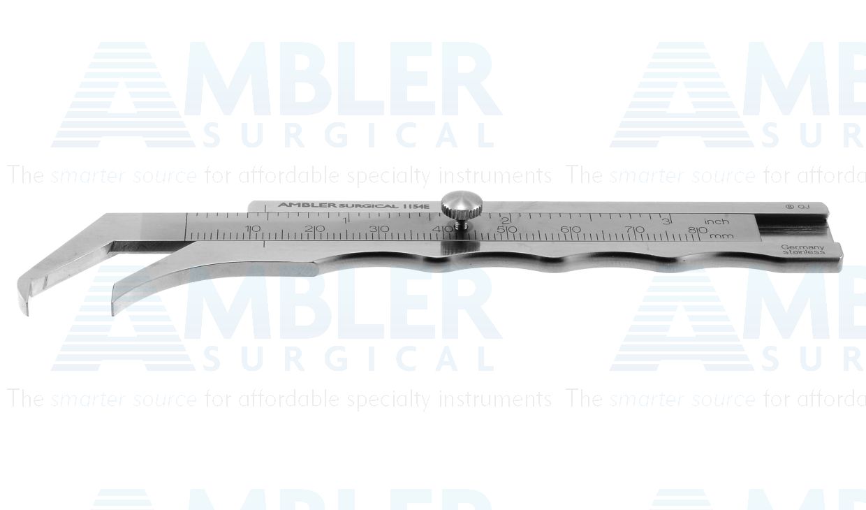 Thorpe caliper, 4 3/4'', angled tips, measures 0-80mm in 1mm increments