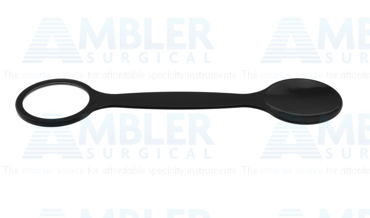 Spielmann occluder, double-ended, lightly frosted acrylic lens, black high-gloss ABS plastic handle