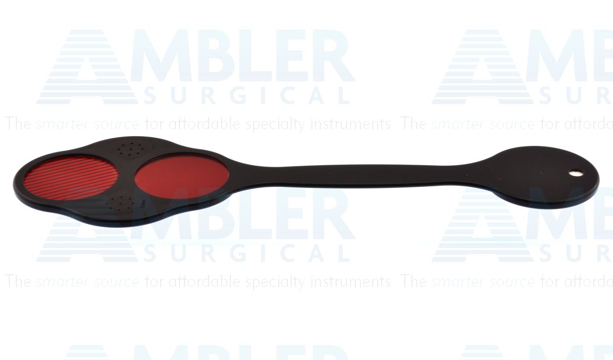 Combo occluder includes combined Maddox rod, occluder, red lens, fixation targets, 1mm & 1.0mm multiple pinholes