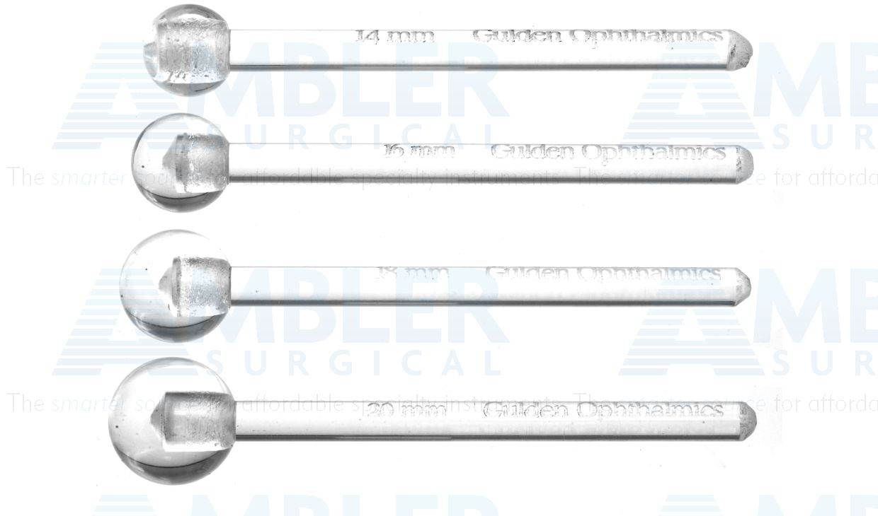 Orbital implant sizer, set of 4 includes 14.0mm, 16.0mm, 18.0mm and 20.0mm sizers, disposable, non-sterile, made of PMMA plastic