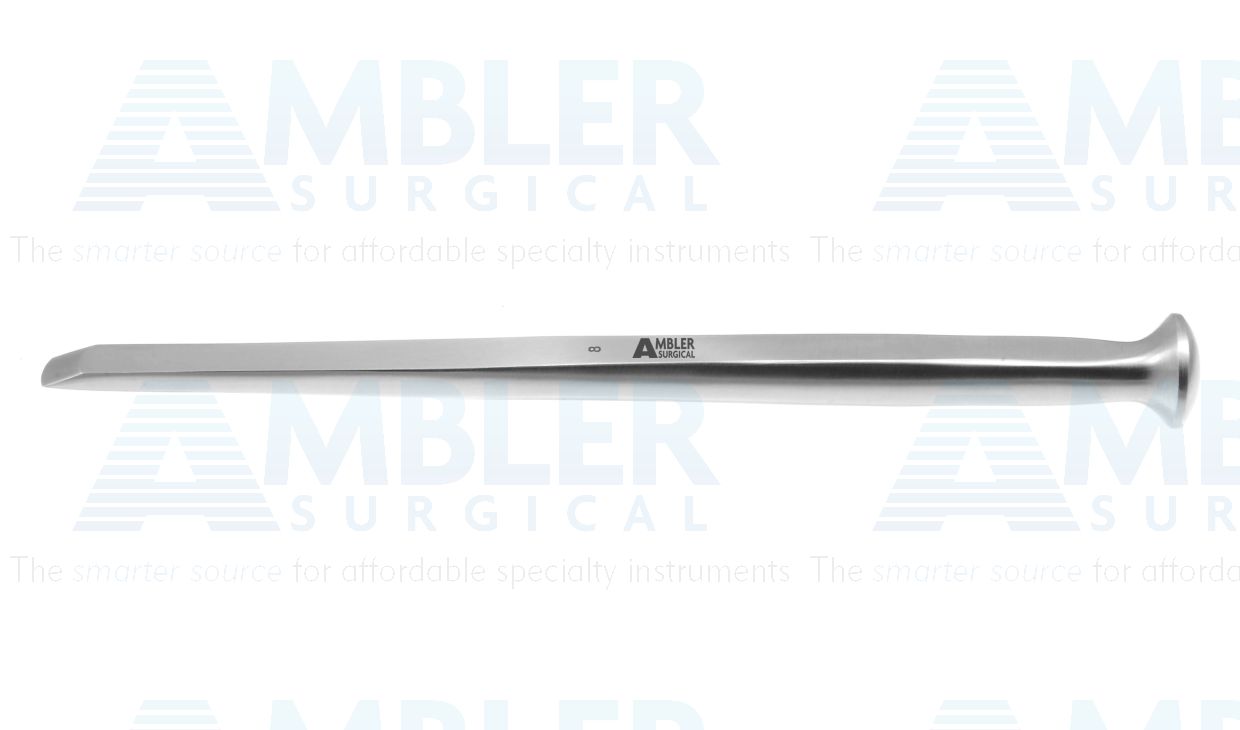 Alexander mastoid chisels, 7'',straight, 8.0mm wide edge, square handle