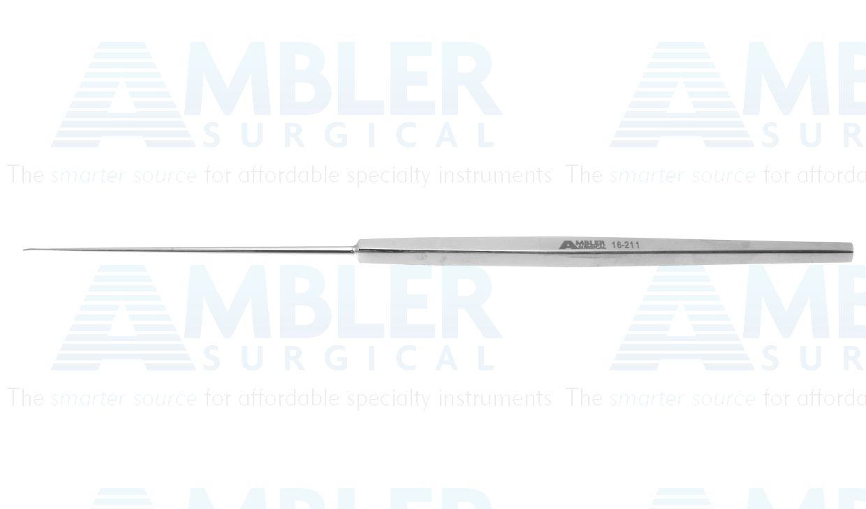 Derlacki chisel, 6 1/4'',straight shaft, angled 10º, 0.5mm wide tip, narrow edge, flat handle