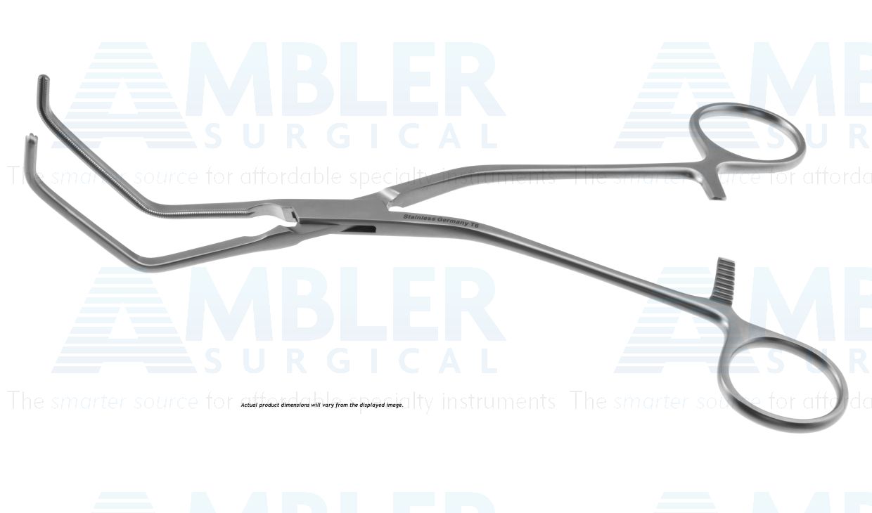 Bailey aorta clamp, 8'',angled shanks, angled, 3.0cm long x 8.0mm deep atraumatic jaws, ring handle
