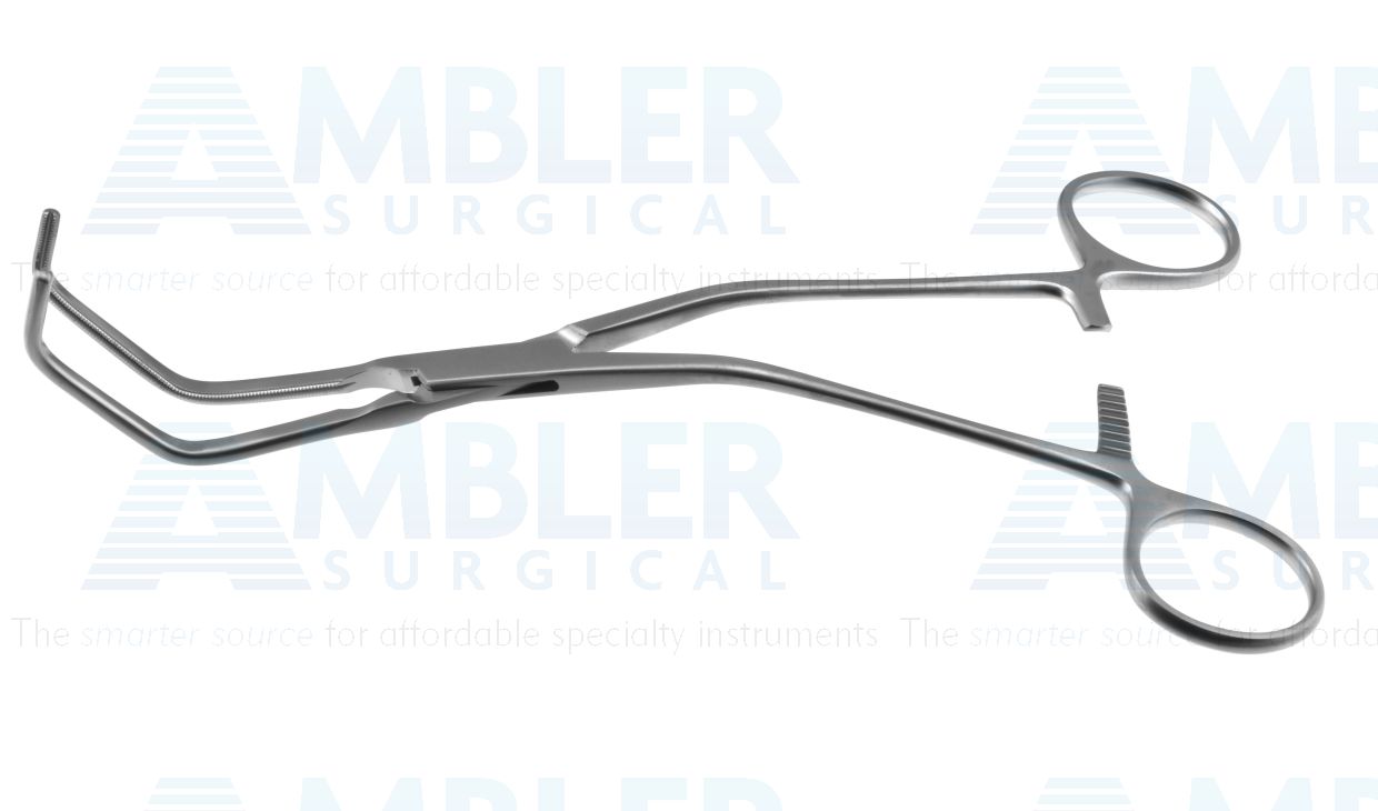Bailey aorta clamp, 8'',angled shanks, angled, 4.5cm long x 11.0mm deep atraumatic jaws, ring handle