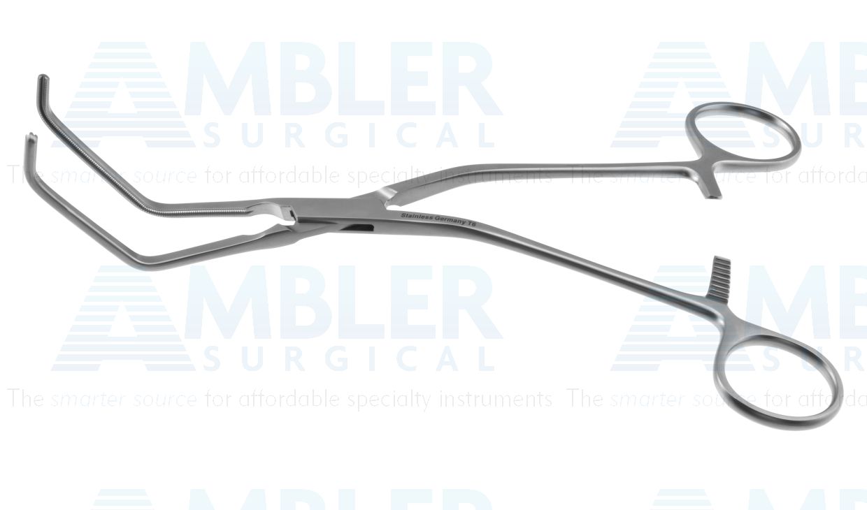 Bailey aorta clamp, 8'',angled shanks, angled, 5.5cm long x 11.0mm deep atraumatic jaws, ring handle