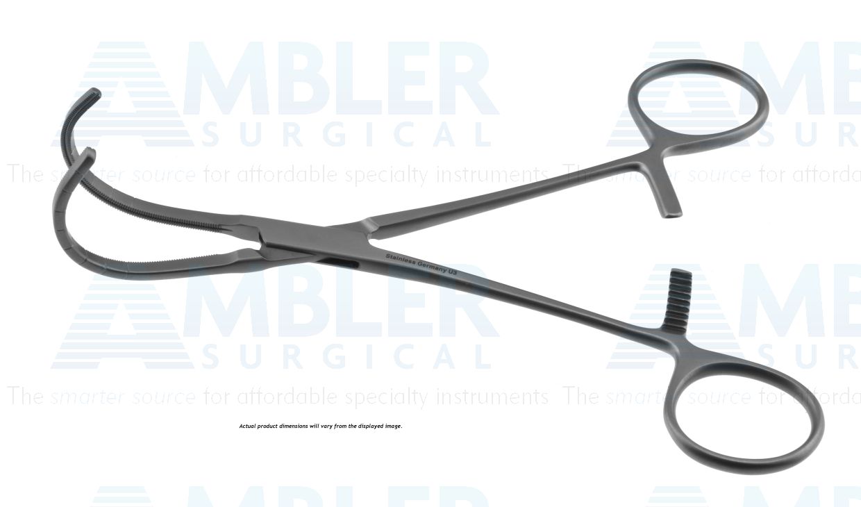 Beck-Cooley vascular clamp, 6'',small, strongly curved, 2.5cm long atraumatic jaws, ring handle