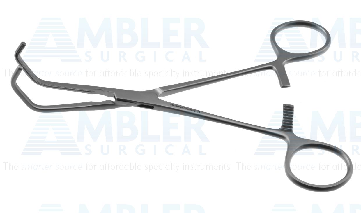 Beck minature aorta clamp, 6 3/4'',angled, 2.5cm long x 6.0mm deep atraumatic jaws, ring handle
